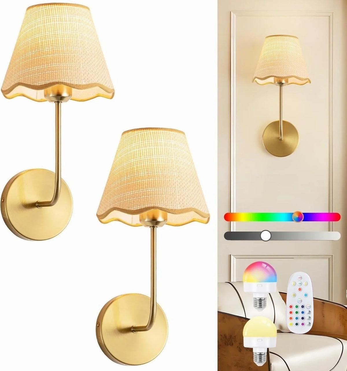 Wall Lamp Fabric Shade Set of 2