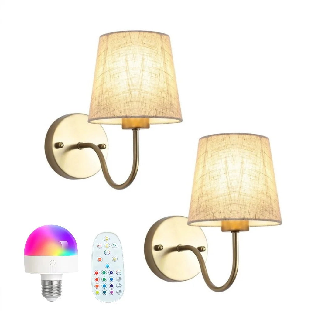 Wall Lamp Fabric Shade Set of 2