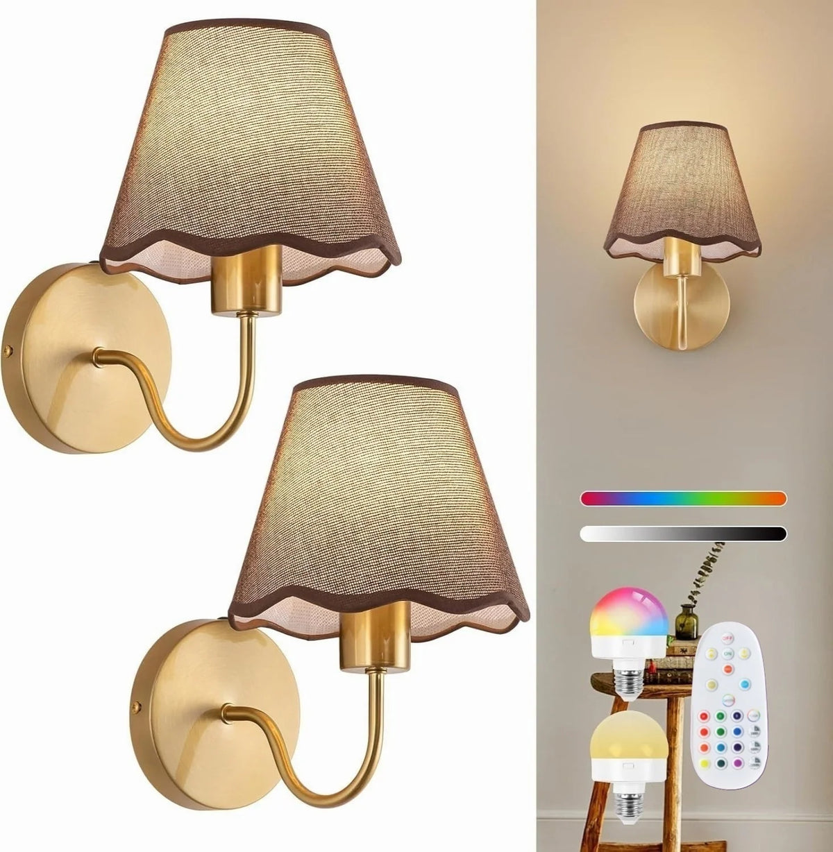 Wall Lamp Fabric Shade Set of 2
