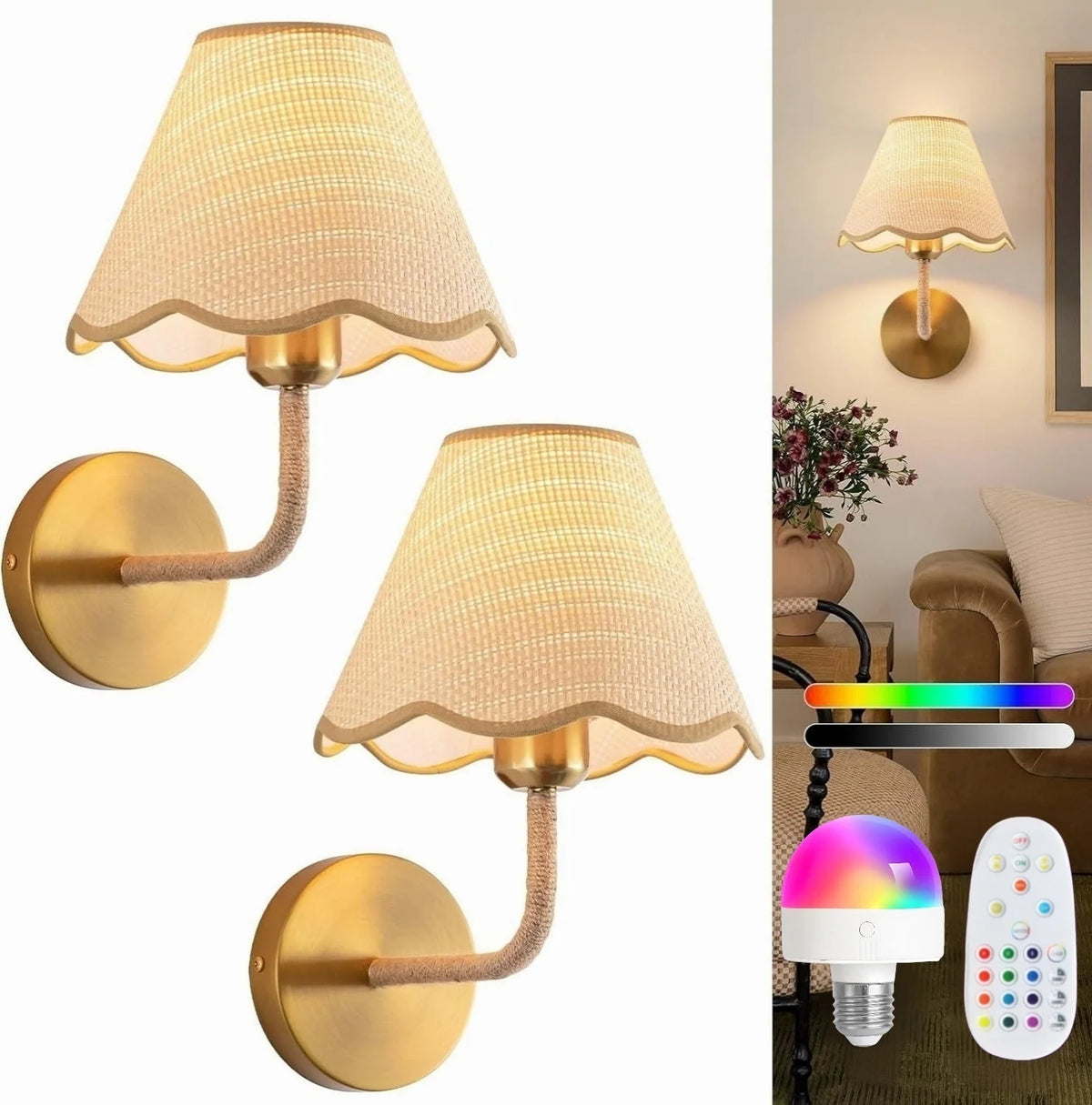 Wall Lamp Fabric Shade Set of 2