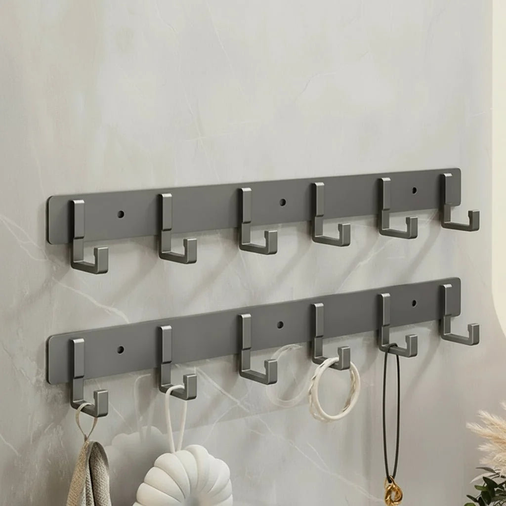 Wall-Mounted Coat Rack Metal Space-Saving Multiple Hooks