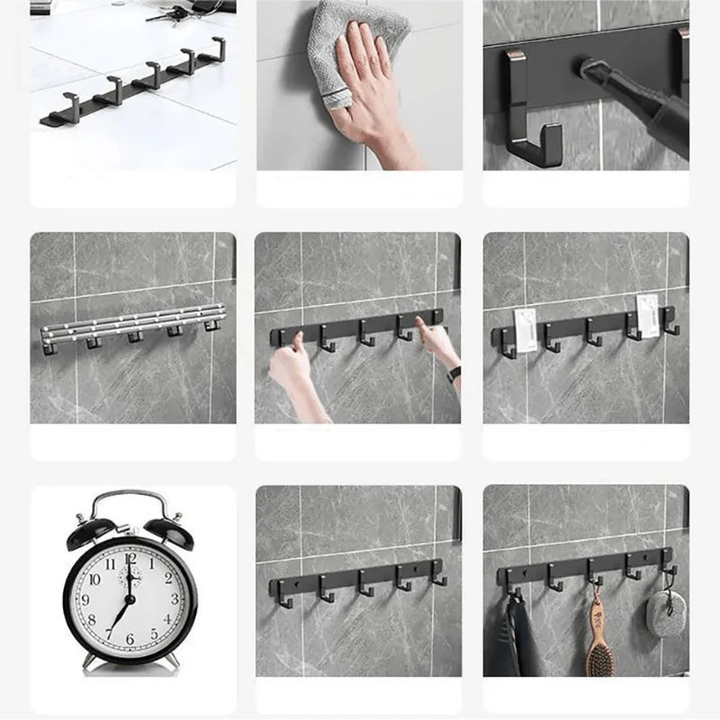 Wall-Mounted Coat Rack Metal Space-Saving Multiple Hooks