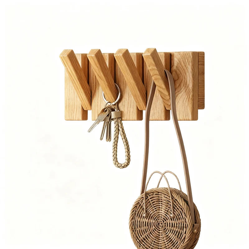 Wall-Mounted Coat Rack Rubberwood Piano-Key Design 4–12 Hooks