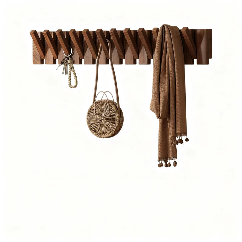 Wall-Mounted Coat Rack Rubberwood Piano-Key Design 4–12 Hooks