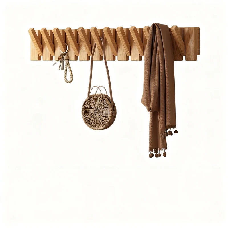 Wall-Mounted Coat Rack Rubberwood Piano-Key Design 4–12 Hooks