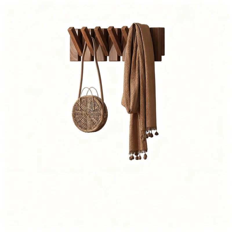 Wall-Mounted Coat Rack Rubberwood Piano-Key Design 4–12 Hooks