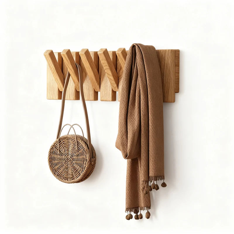 Wall-Mounted Coat Rack Rubberwood Piano-Key Design 4–12 Hooks