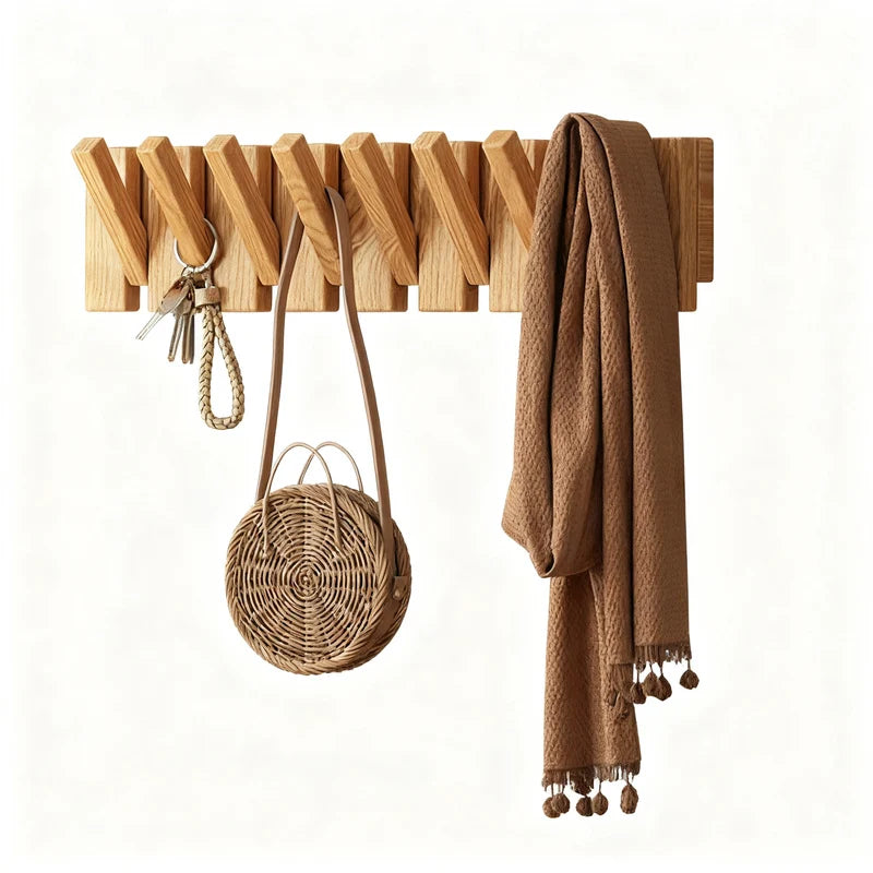Wall-Mounted Coat Rack Rubberwood Piano-Key Design 4–12 Hooks