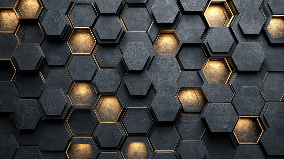 Wallpaper Embossed Honeycomb Black And Gold Self-Adhesive Option