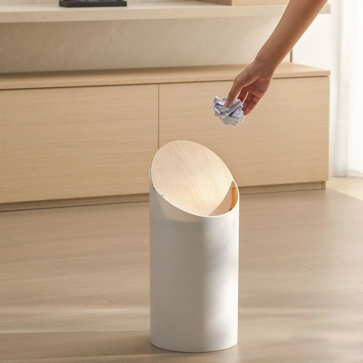 Waste Bin Slim Oval Soft-Closing Rotating Lid