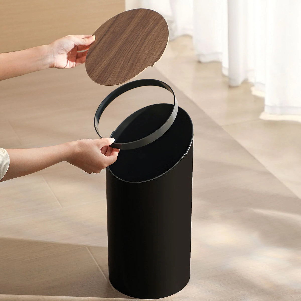 Waste Bin Slim Oval Soft-Closing Rotating Lid