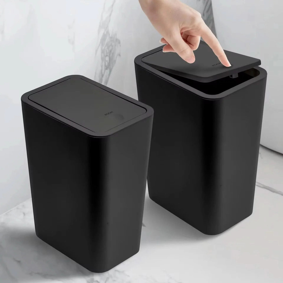 Waste Bin Slim Space-Saving Push-Button Lid 2.64 Gallon