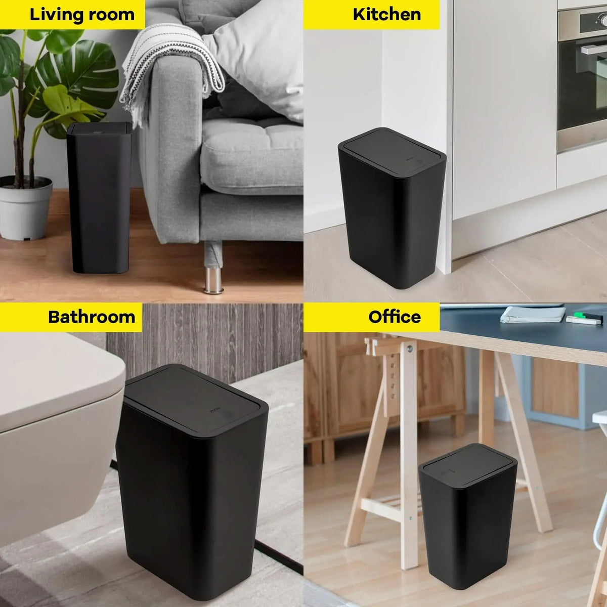 Waste Bin Slim Space-Saving Push-Button Lid 2.64 Gallon