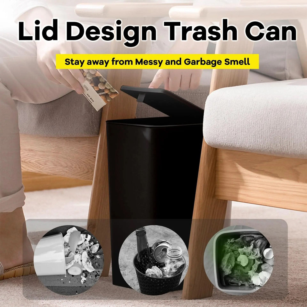 Waste Bin Slim Space-Saving Push-Button Lid 2.64 Gallon