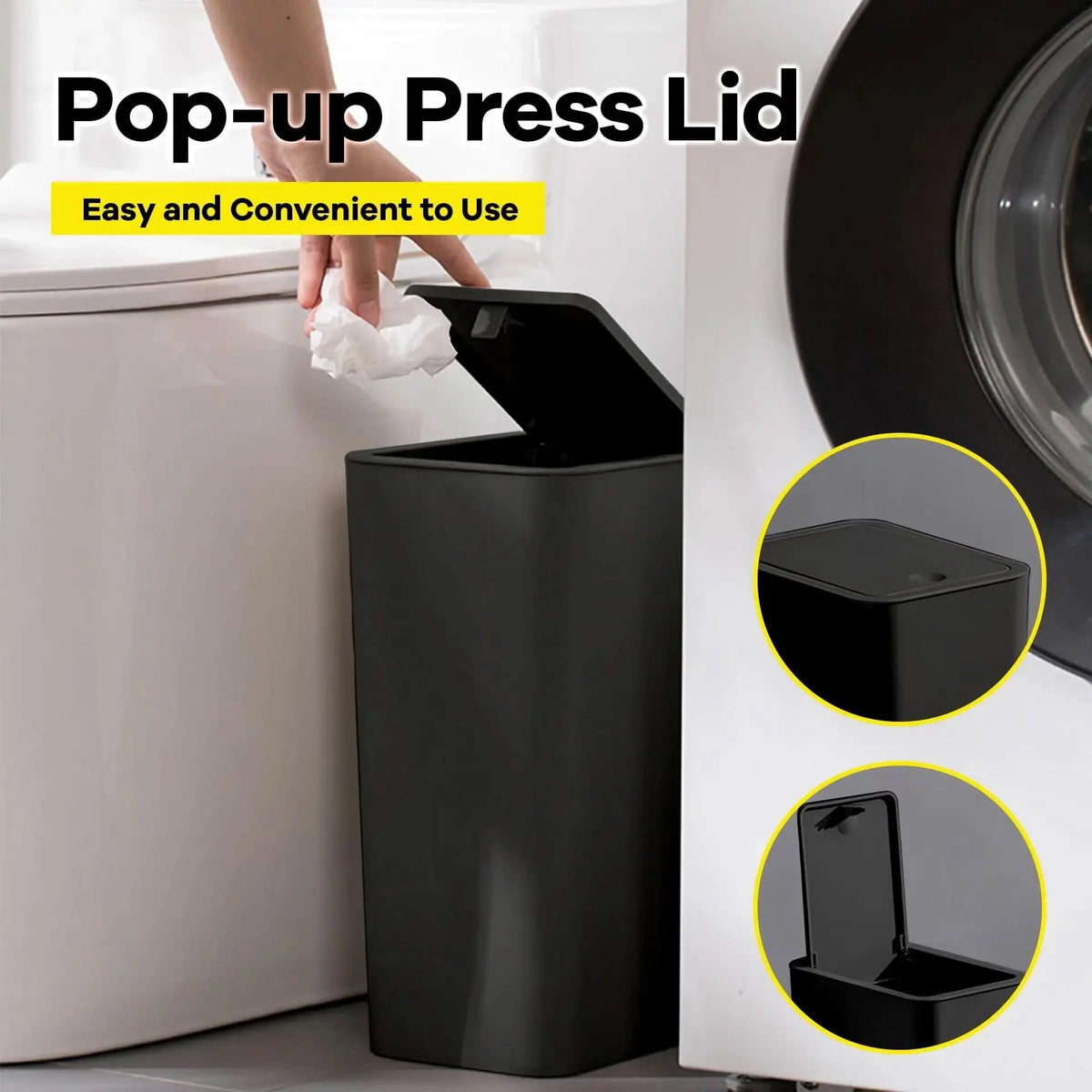 Waste Bin Slim Space-Saving Push-Button Lid 2.64 Gallon