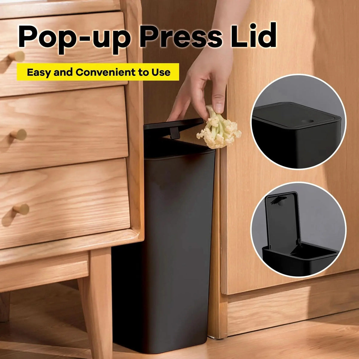 Waste Bin Slim Space-Saving Push-Button Lid 2.64 Gallon