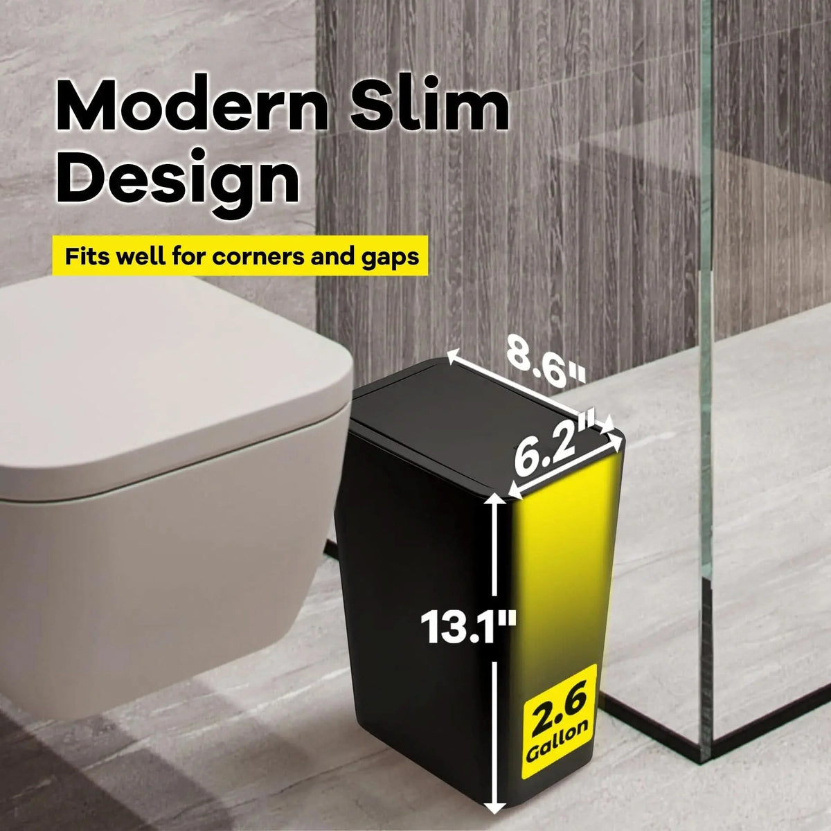 Waste Bin Slim Space-Saving Push-Button Lid 2.64 Gallon
