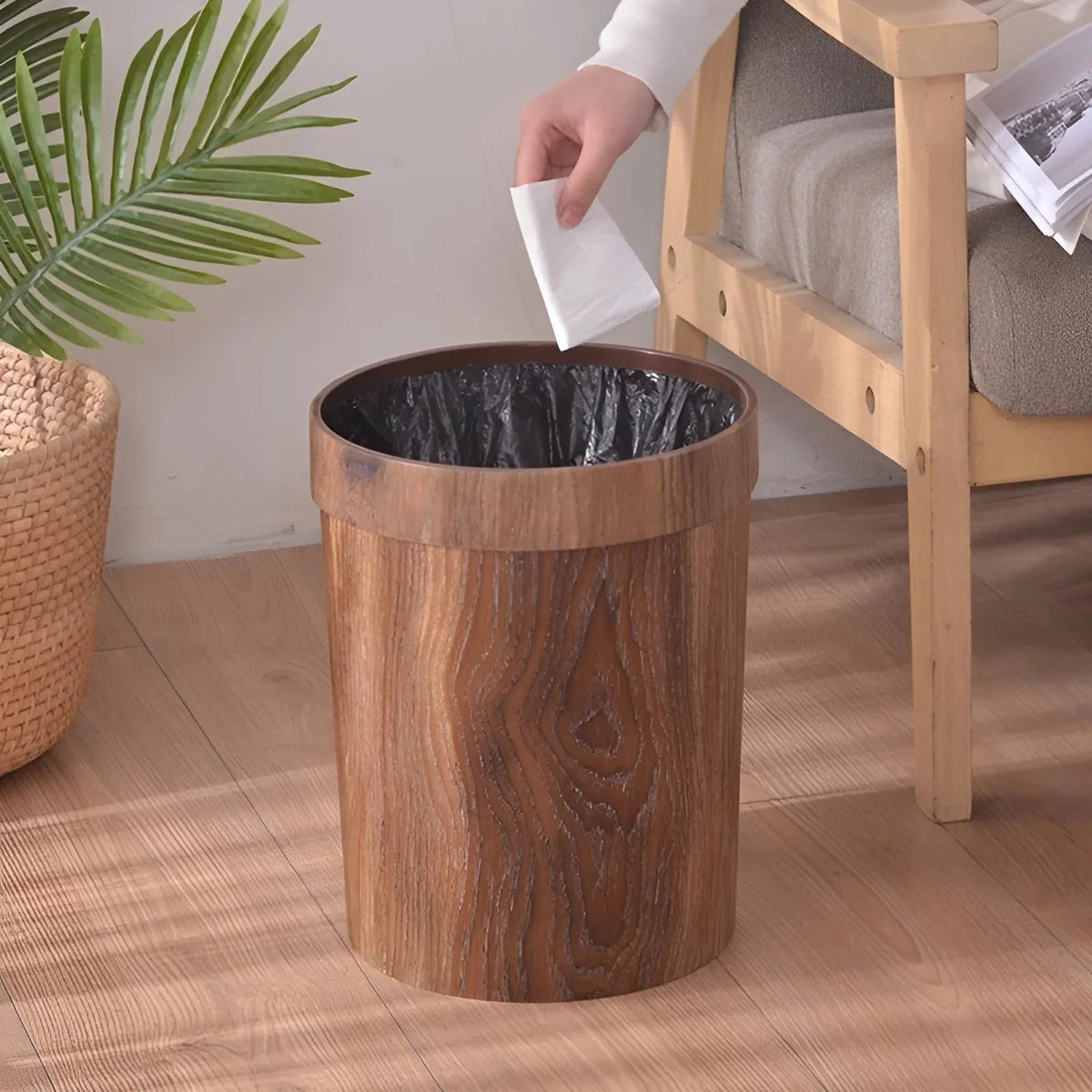Waste Bin Wood-Look Finish Concealed Bag Edge 2.1 Gallon