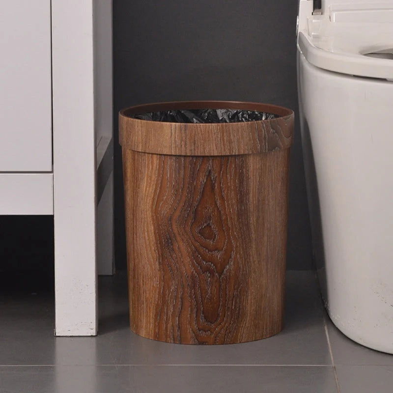 Waste Bin Wood-Look Finish Concealed Bag Edge 2.1 Gallon