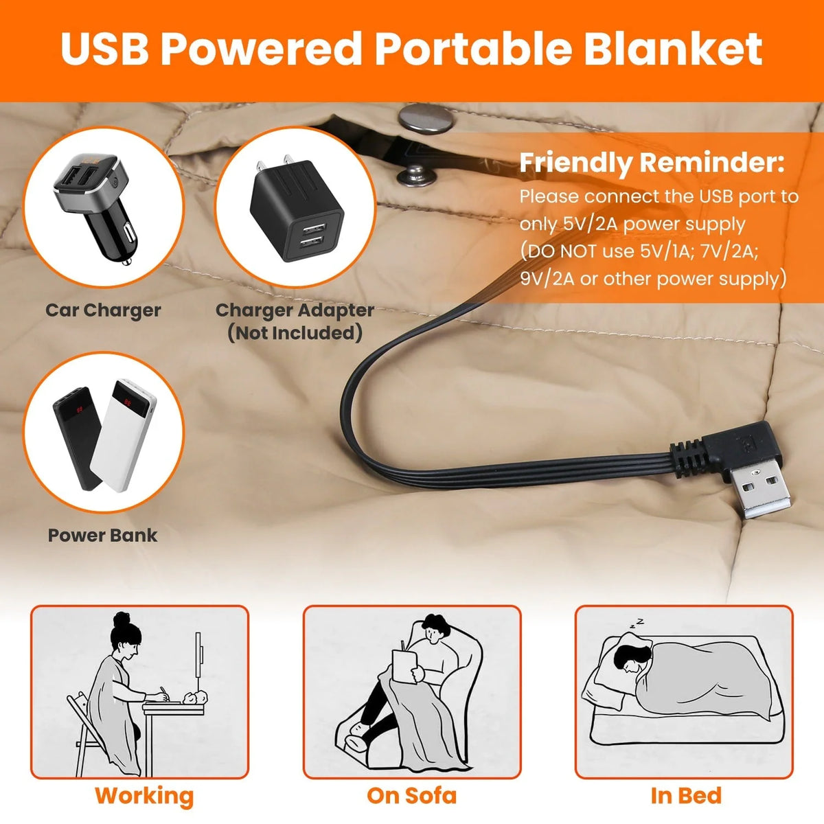 Wearable Blanket Heated USB-Powered Six Heating Zones