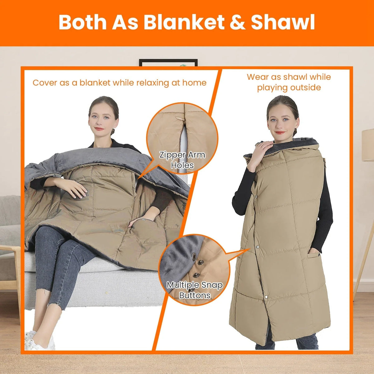 Wearable Blanket Heated USB-Powered Six Heating Zones