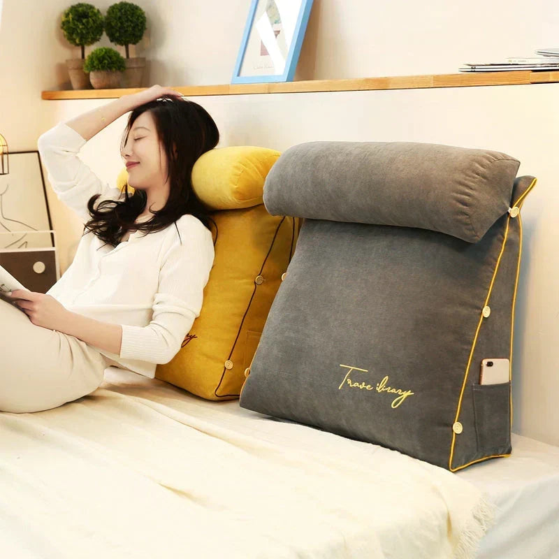 Wedge Cushion Ergonomic Back & Neck Support Side Pocket