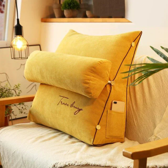 Wedge Cushion Ergonomic Back & Neck Support Side Pocket