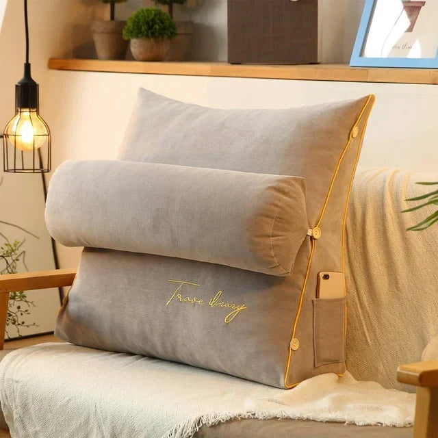 Wedge Cushion Ergonomic Back & Neck Support Side Pocket
