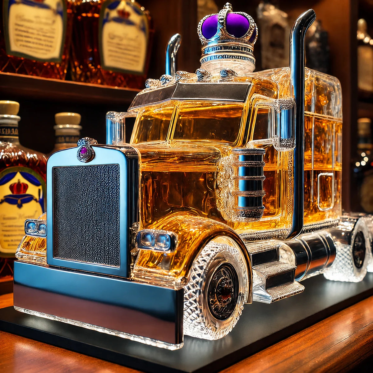 Whiskey Decanter Glass Semi-Truck Design 13 Oz Capacity