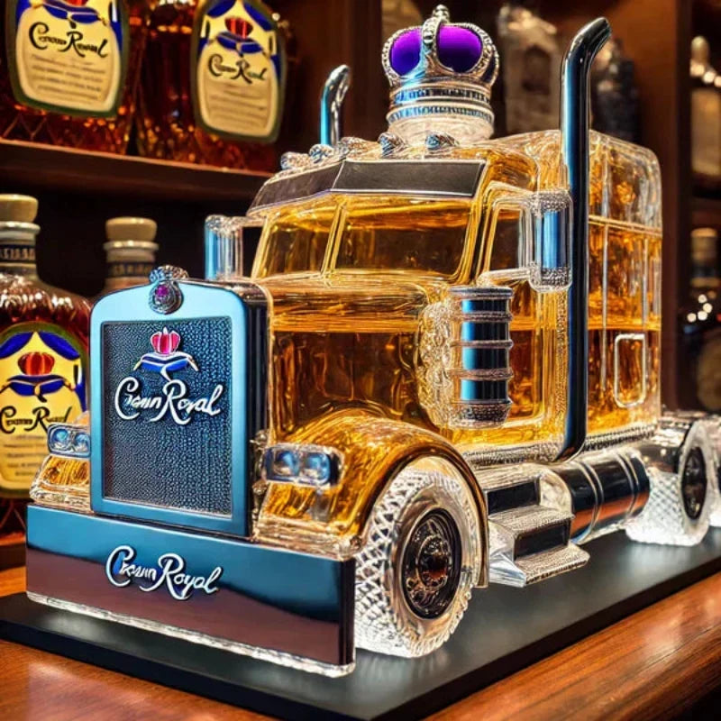 Whiskey Decanter Glass Semi-Truck Design Home Bar Decor