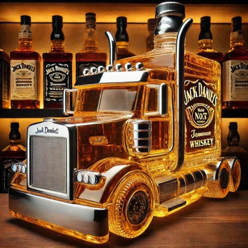 Whiskey Decanter Glass Semi-Truck Design Home Bar Decor