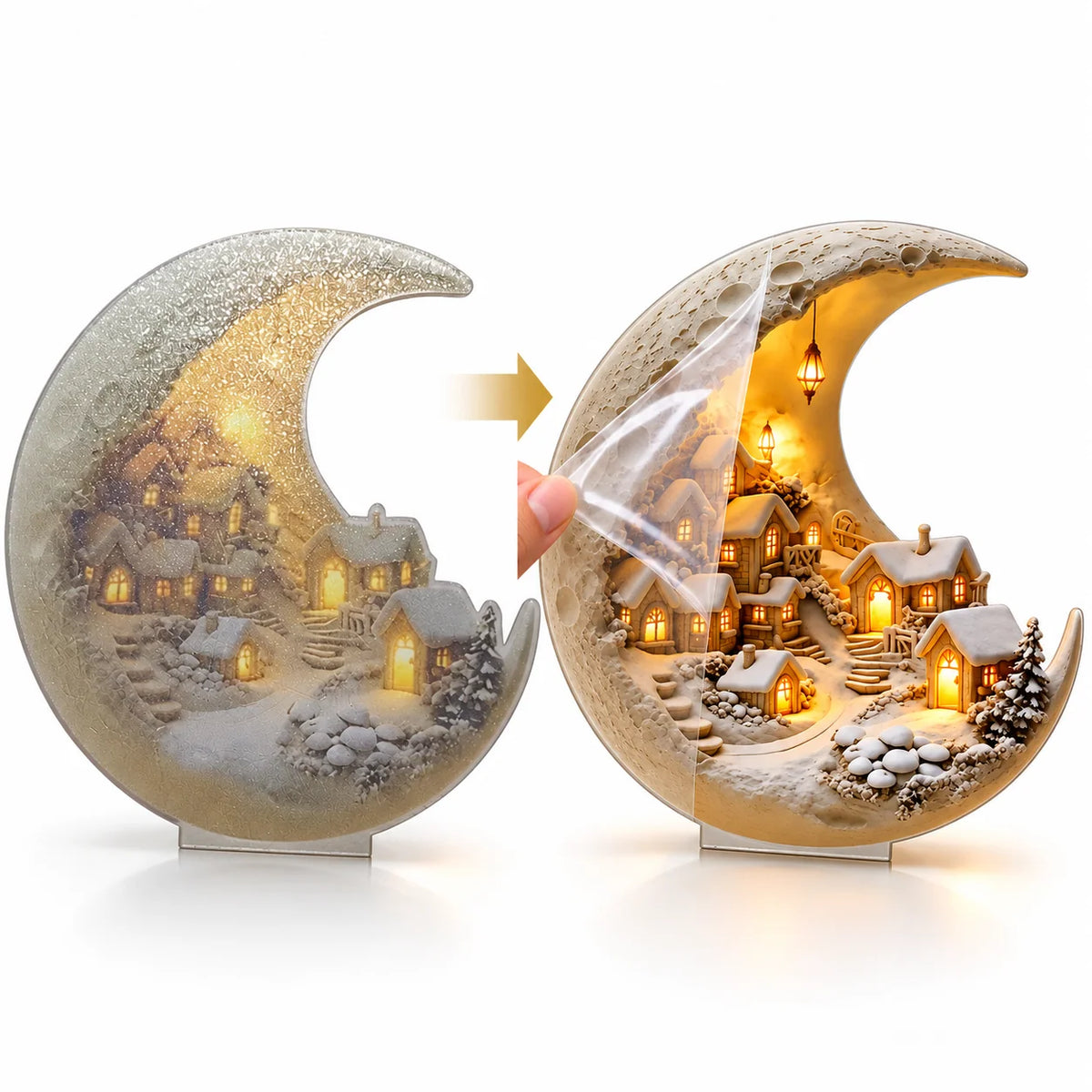 Winter Village Decoration Acrylic Crescent Moon Design