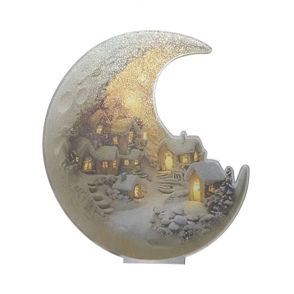Winter Village Decoration Acrylic Crescent Moon Design