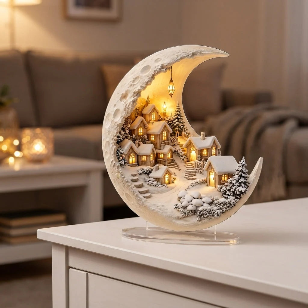 Winter Village Decoration Acrylic Crescent Moon Design