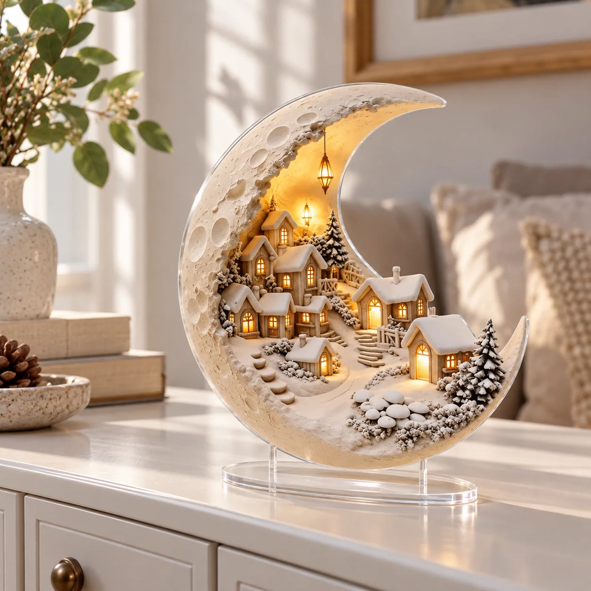 Winter Village Decoration Acrylic Crescent Moon Design