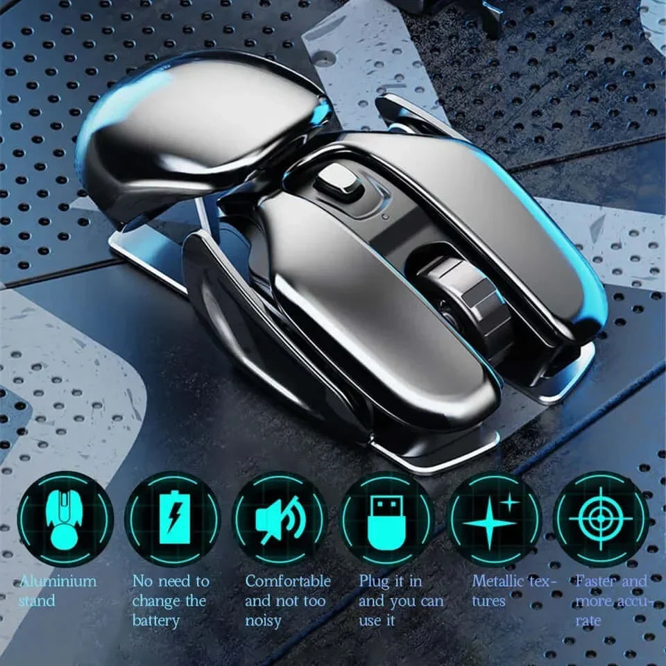 Wireless Mouse Rechargeable Metal Body Quiet Clicks Adjustable DPI