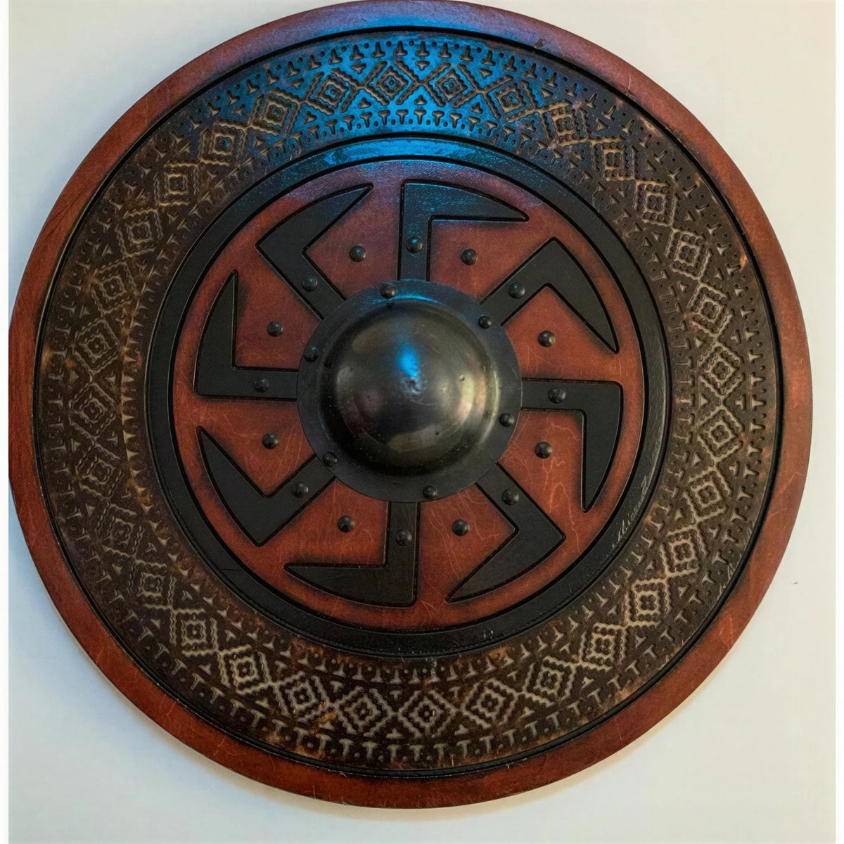 Wooden Shield 12-Inch Battleworn Finish for Wall Display