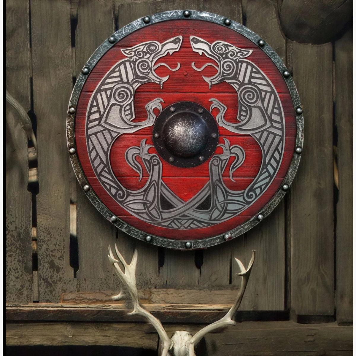 Wooden Shield 12-Inch Battleworn Finish for Wall Display