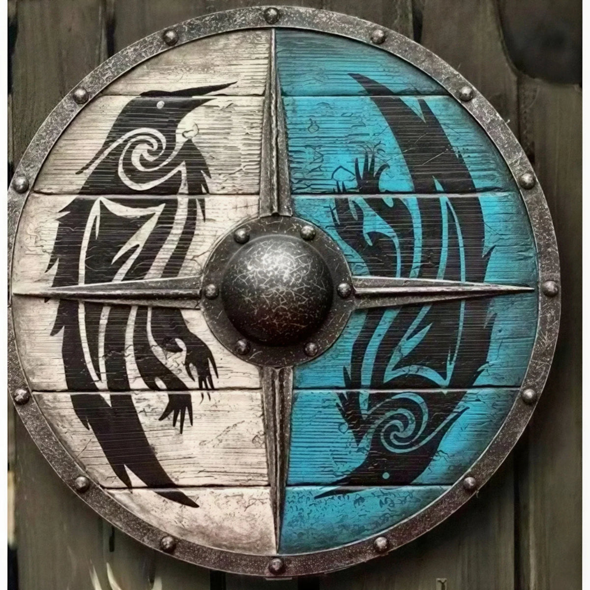 Wooden Shield 12-Inch Battleworn Finish for Wall Display