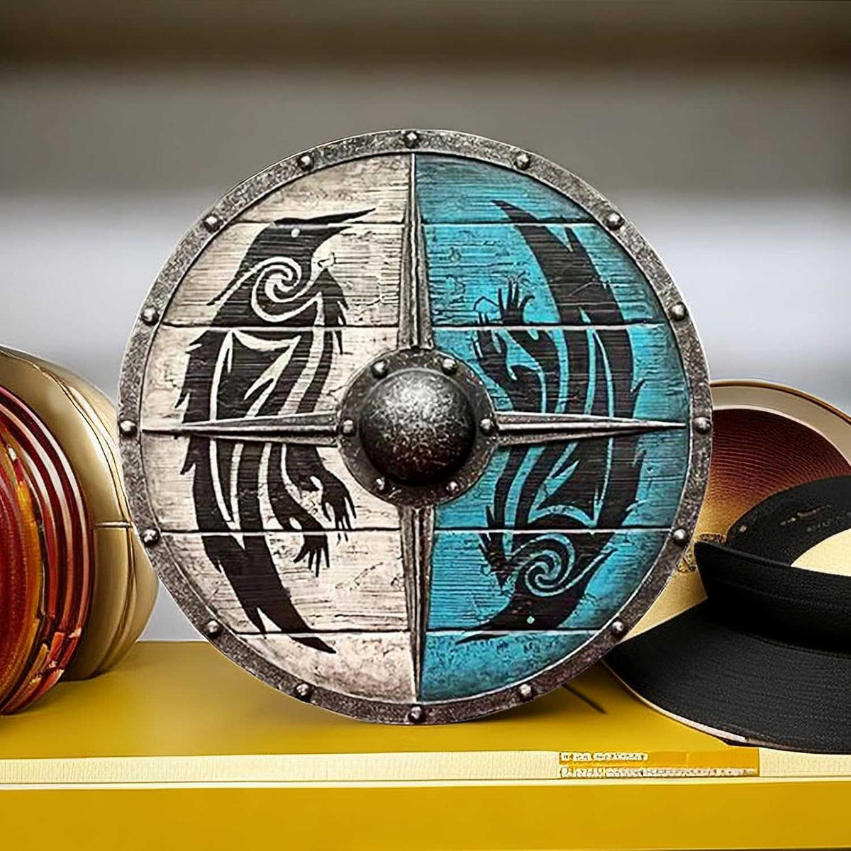 Wooden Shield 12-Inch Battleworn Finish for Wall Display