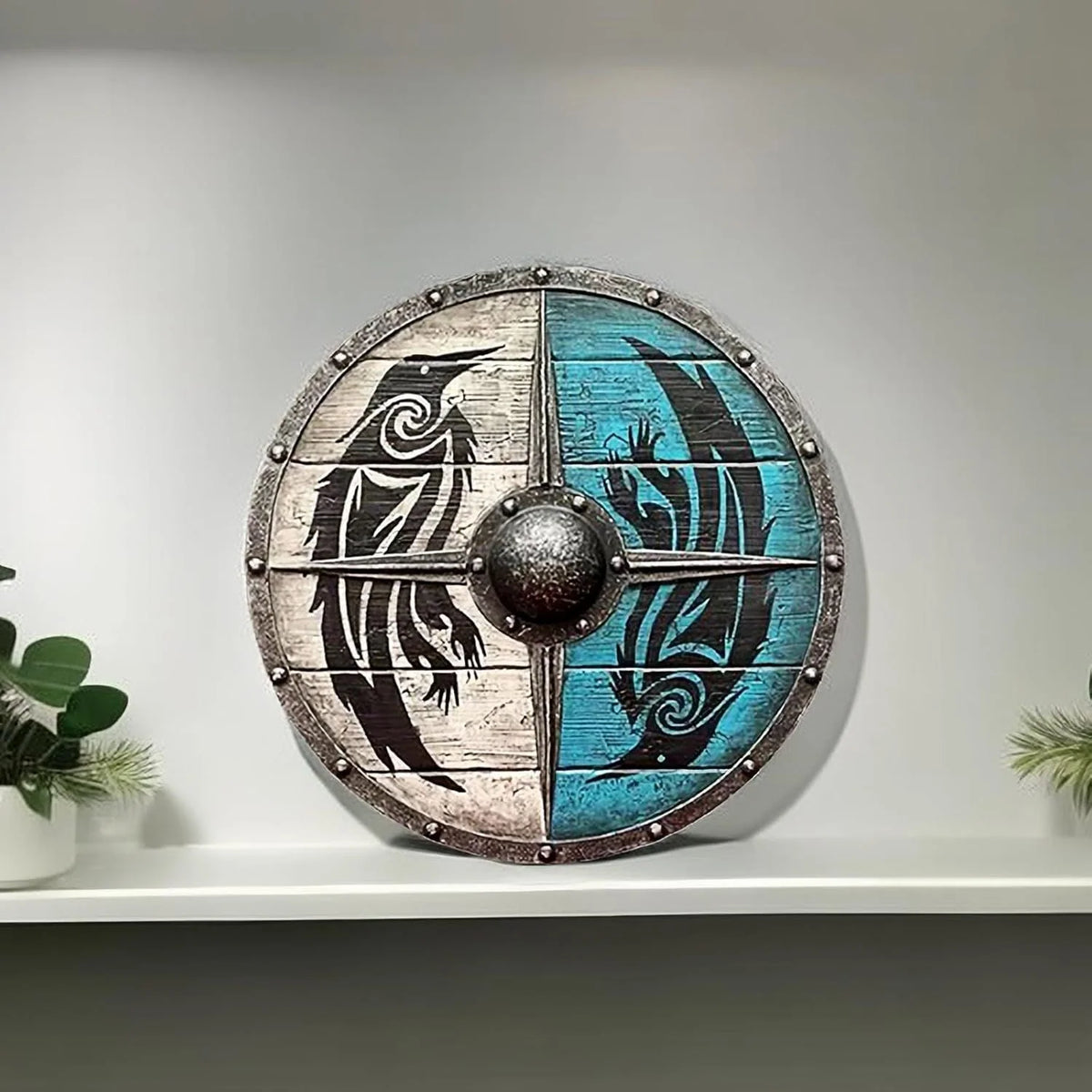 Wooden Shield 12-Inch Battleworn Finish for Wall Display