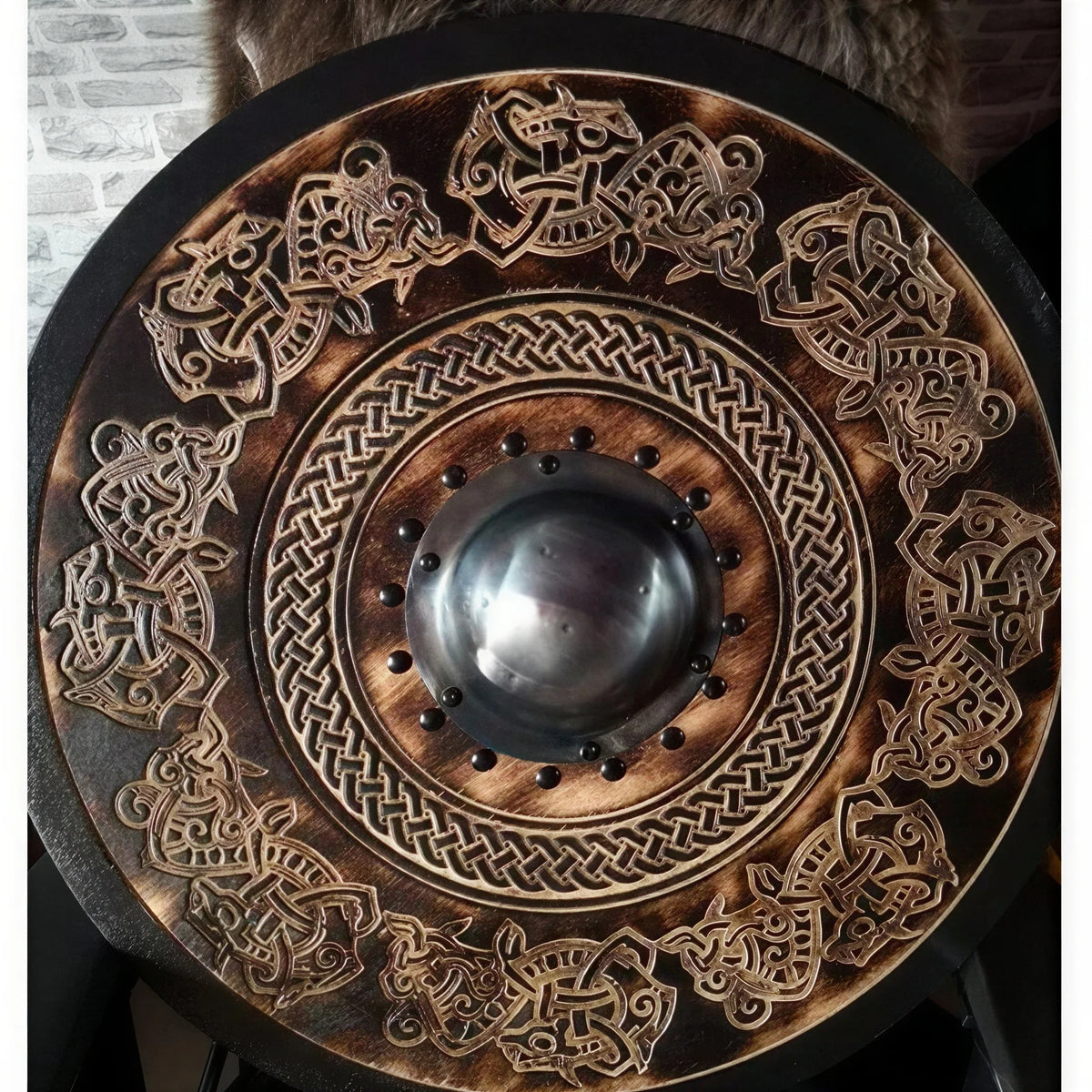 Wooden Shield 12-Inch Battleworn Finish for Wall Display