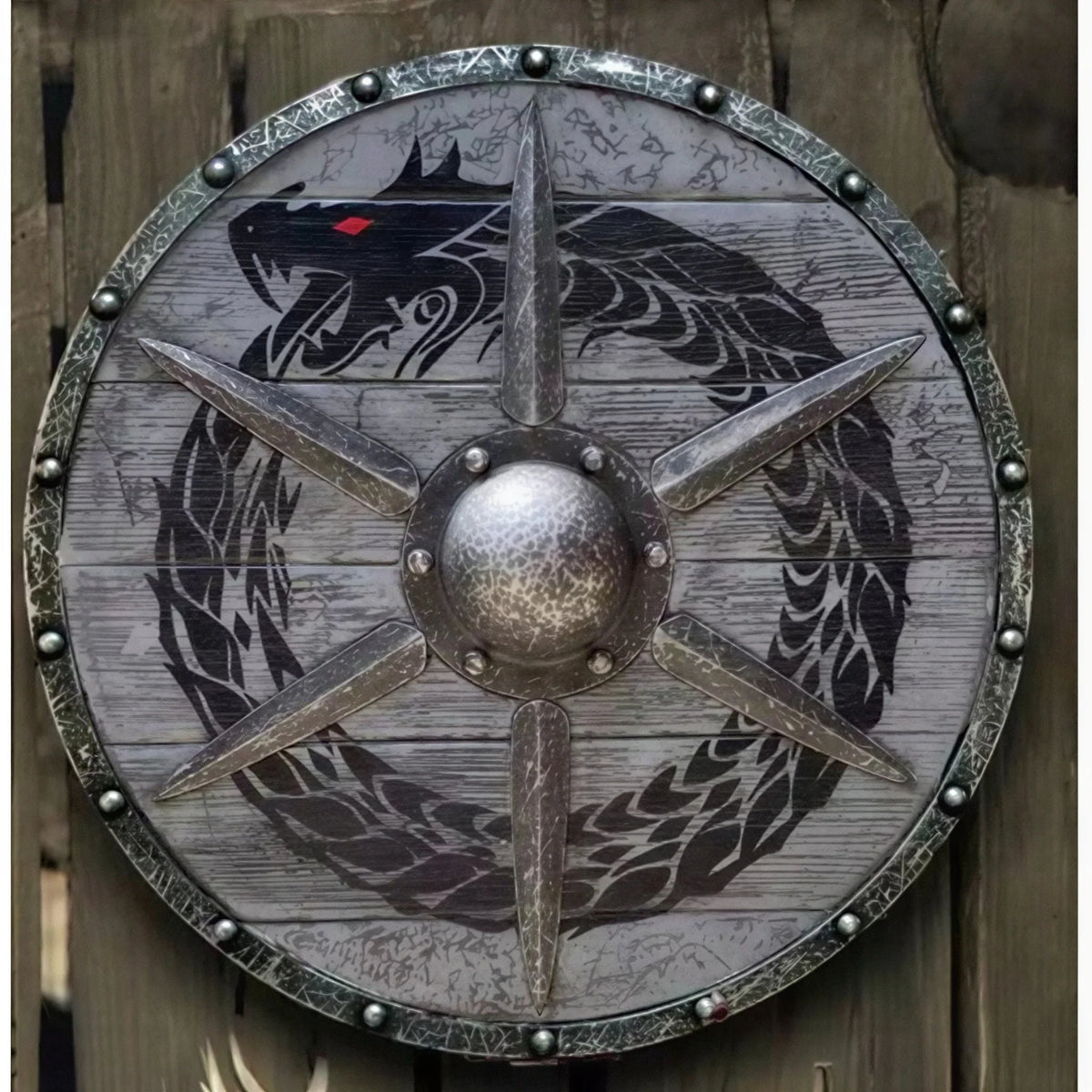 Wooden Shield 12-Inch Battleworn Finish for Wall Display