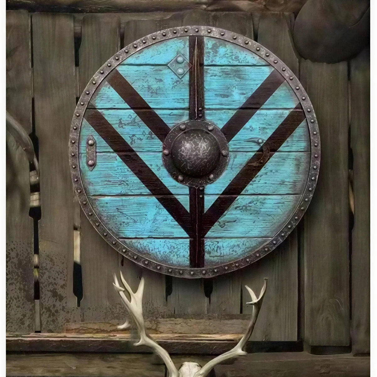 Wooden Shield 12-Inch Battleworn Finish for Wall Display