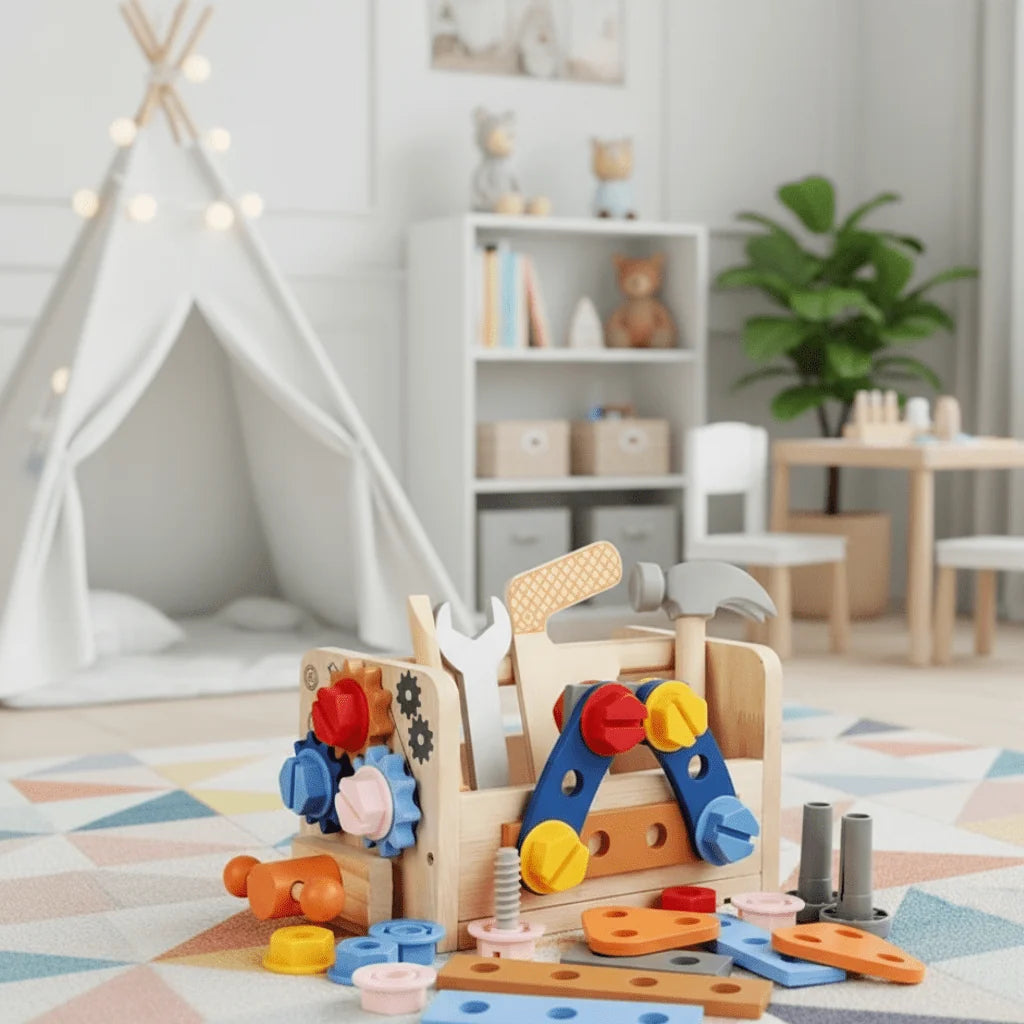 Wooden Toy Toolbox Montessori-Inspired Creative Building Play