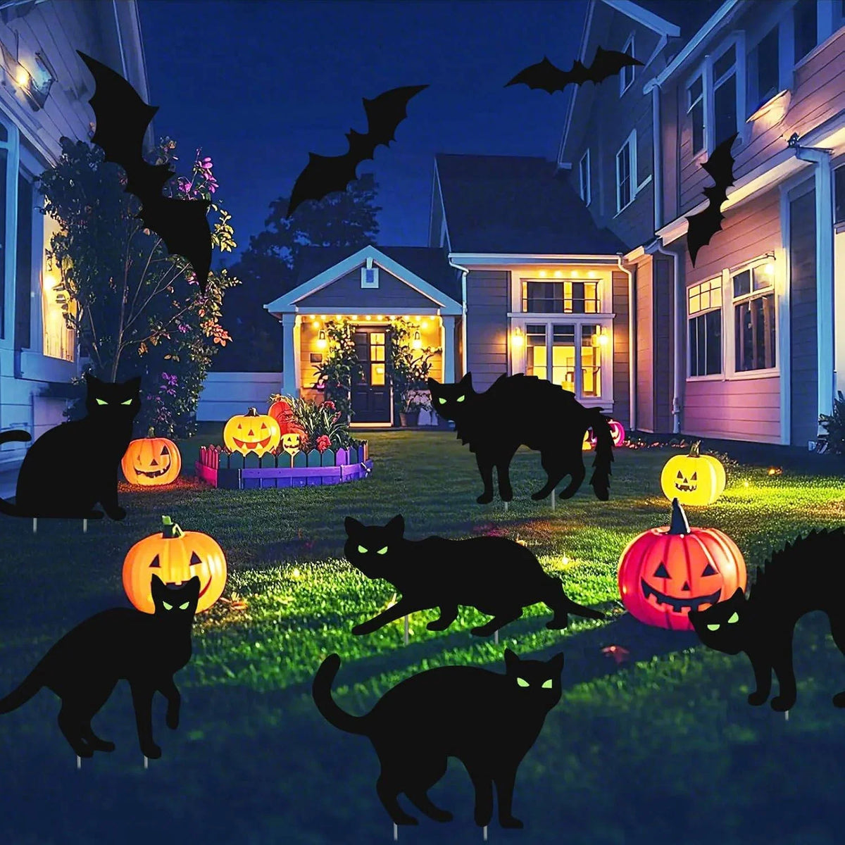 Yard Sign Set Glow-in-the-Dark Eyes Weather-Resistant Set of 6